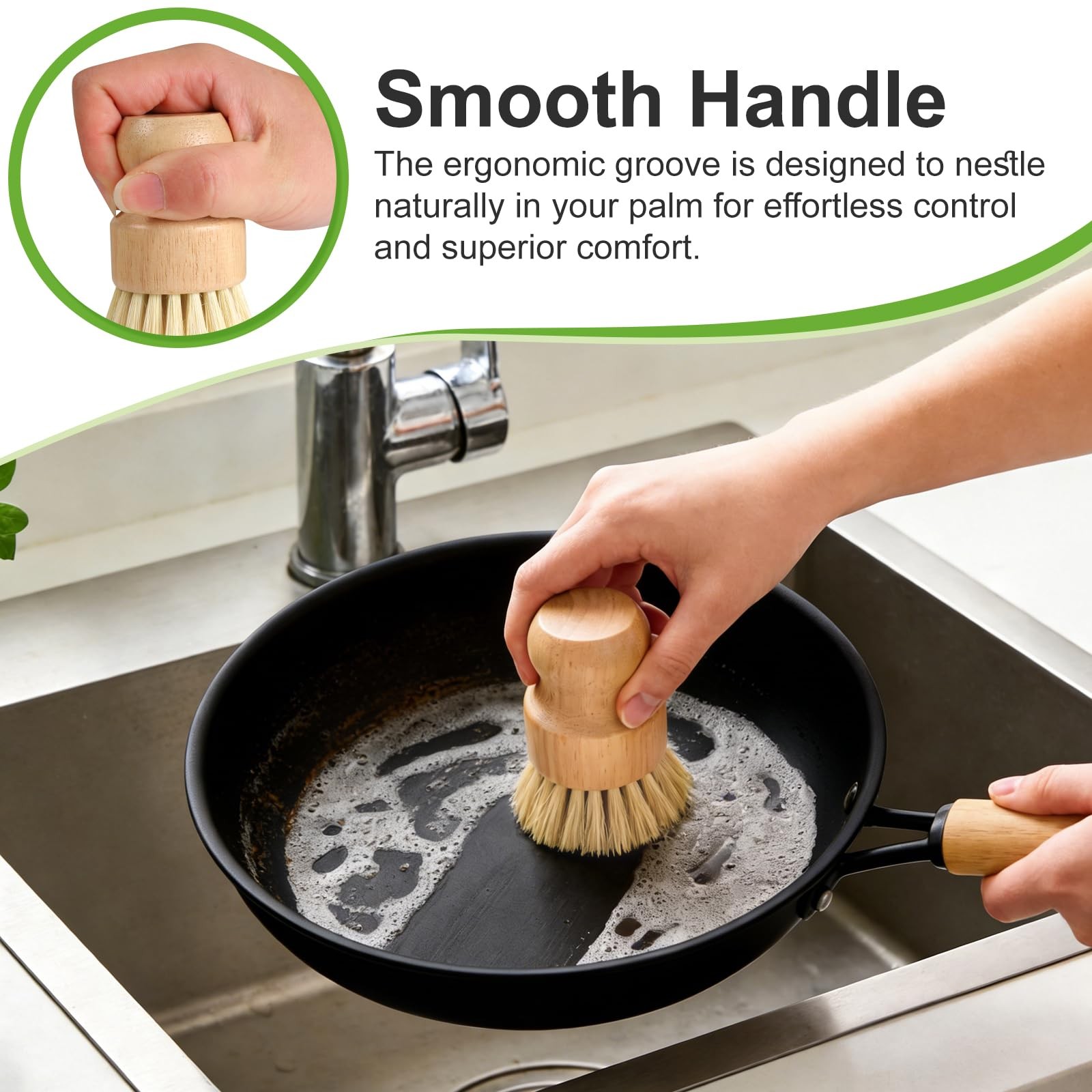 4 Pack Bamboo Dish Brush Set, Natural Kitchen Scrub Brush with Sisal Bristles…