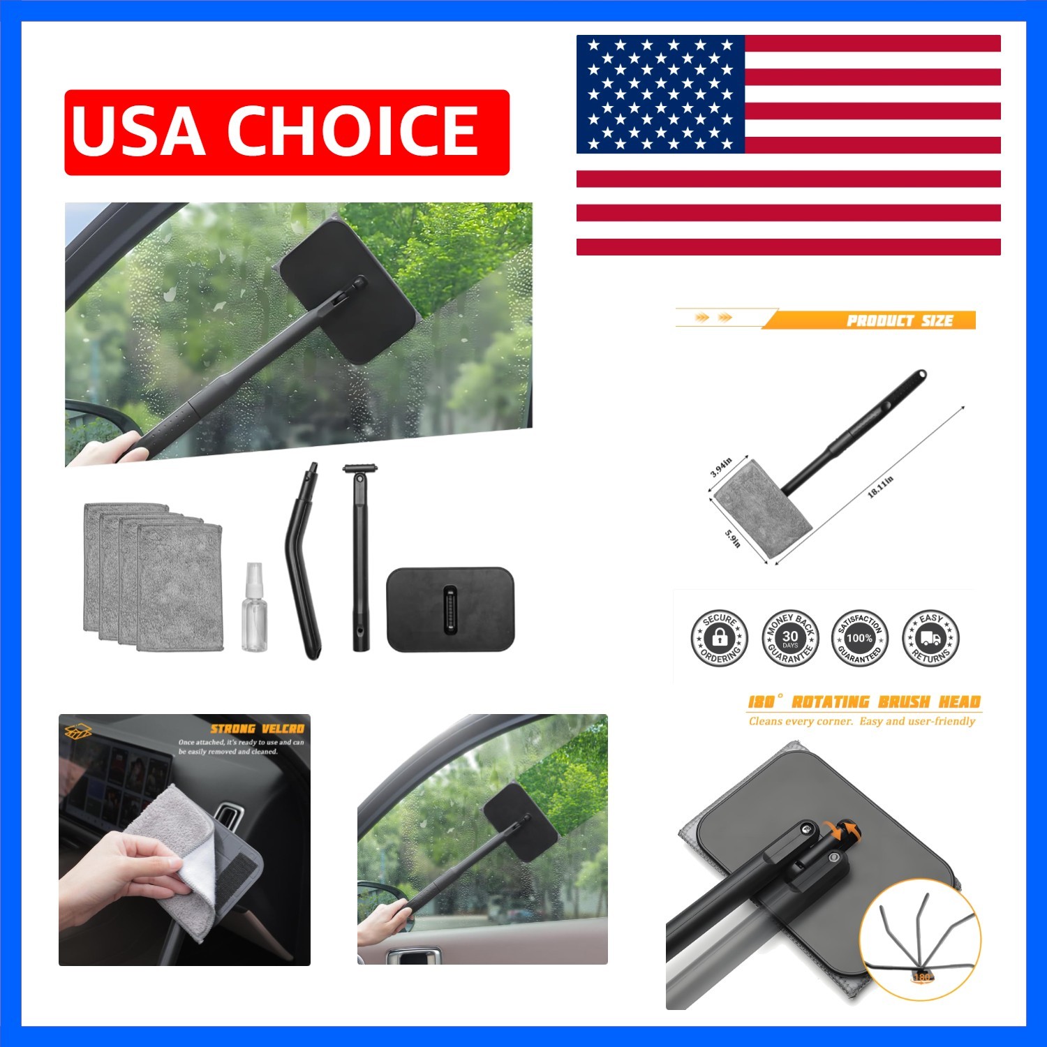 Vehicle Window Cleaner with Extendable Handle & 4 Washable Microfiber Pads, A…