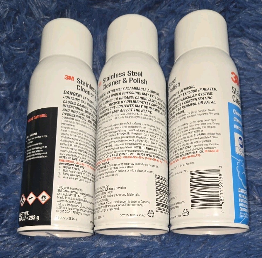 FOUR NEW CANS 3M Stainless Steel Cleaner & Polish 10oz Chrome Aluminum Metal +