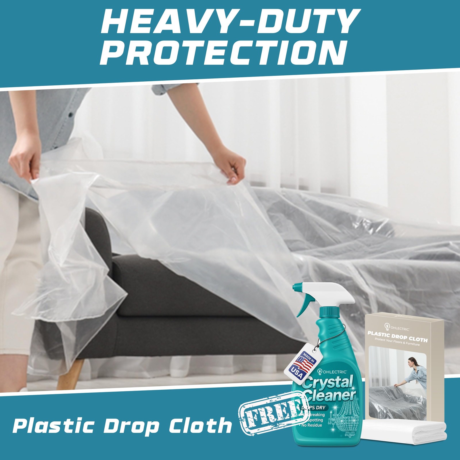 Crystal Chandelier Cleaner Spray Kit & Plastic Drop Cloth for Protection (32 …
