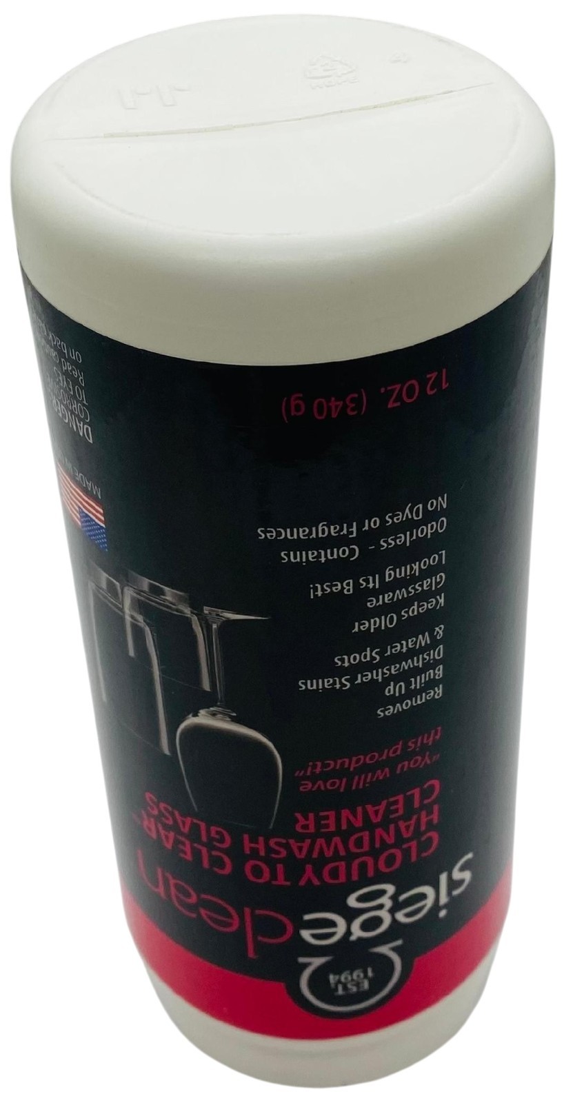 Siege Handwash Glass Powder Cleaner, 12 oz, Earth Friendly, Made in USA, P-35