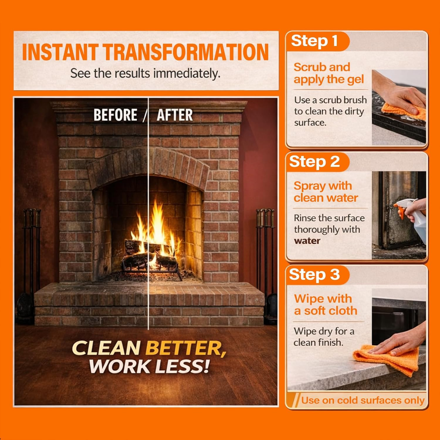Fireplace Cleaning Set Fireplace Soot Remover with Scrub Brush for Brick, Stone,