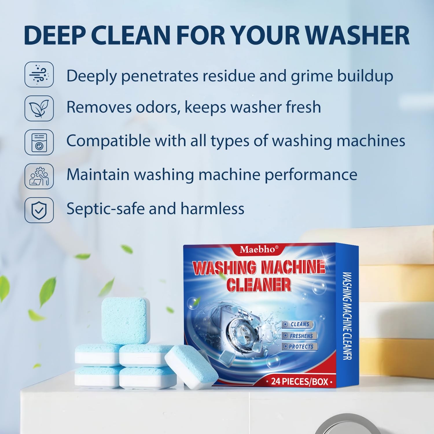 Washing Machine Cleaner 24 Pack – Deep Cleaning & Descaler for HE Front Load …