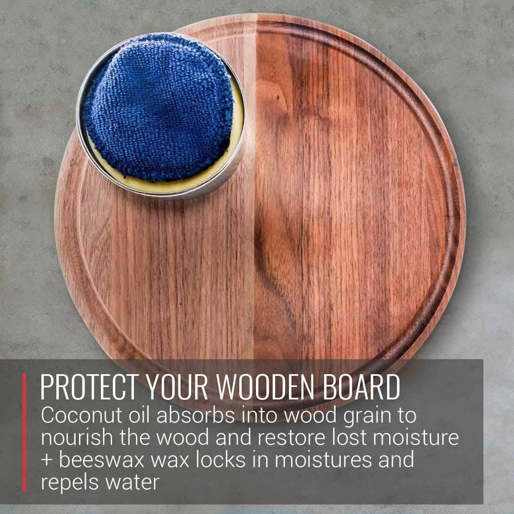 Wood Wax – Applicator included – made with Coconut Oil and Beeswax – Food – f…