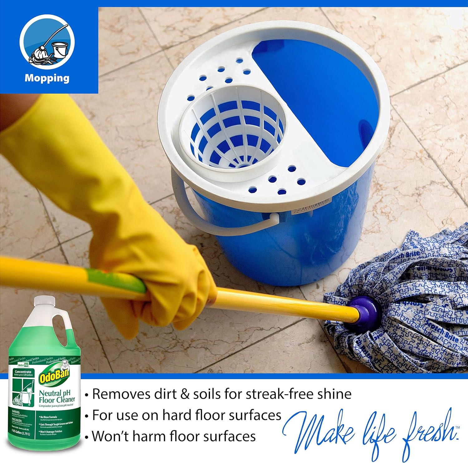 Professional Series Neutral Ph No Rinse Floor Cleaner Concentrate, Made in the U