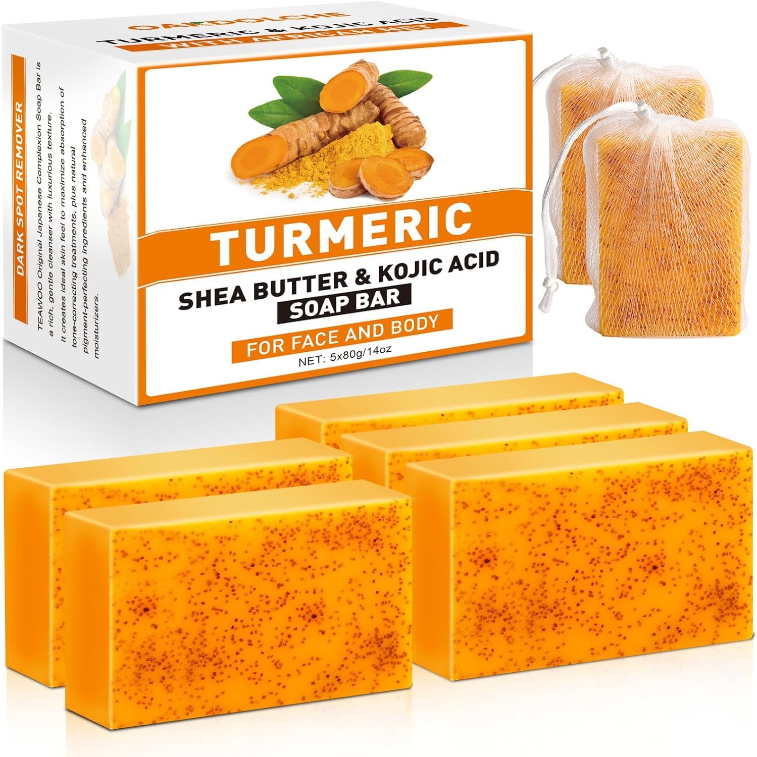 5 Pack Turmeric Kojic Acid Soap Bars(80g) – Infused with Retinol, Hydrolyzed