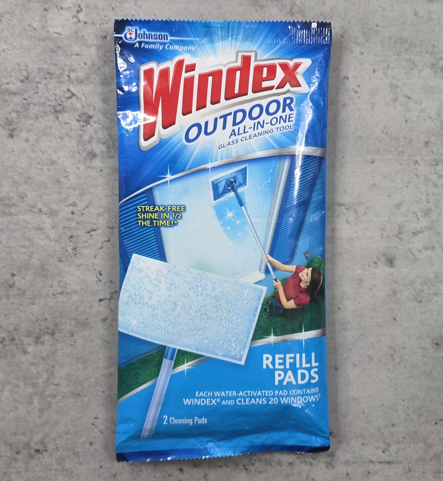 Windex Outdoor Glass Cleaning Tool Refill Pads – 1 pack of 2 pads – NOS Sealed