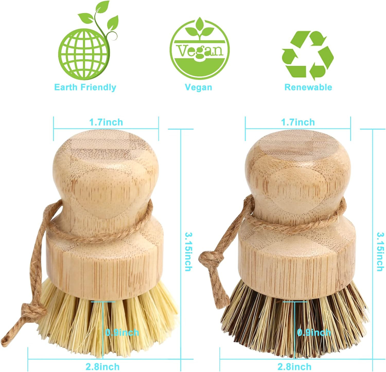 Bamboo Dish Brush Set, 4 Pcs Palm Wooden Dish Scrubber Brush, Dish Brushes, Dura