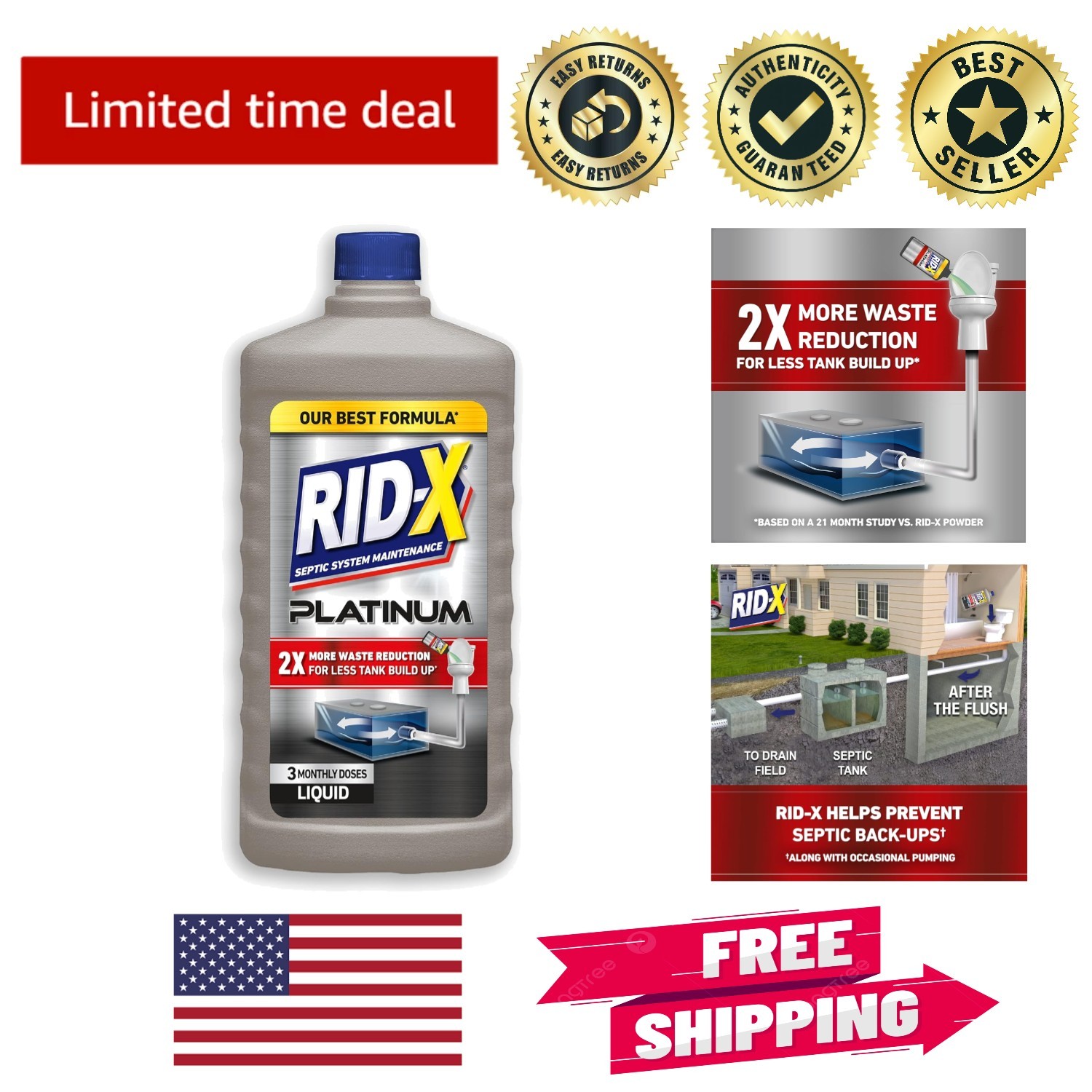 Natural Septic System Maintenance – Platinum Treatment, 24 Fl Oz, 3 Supply