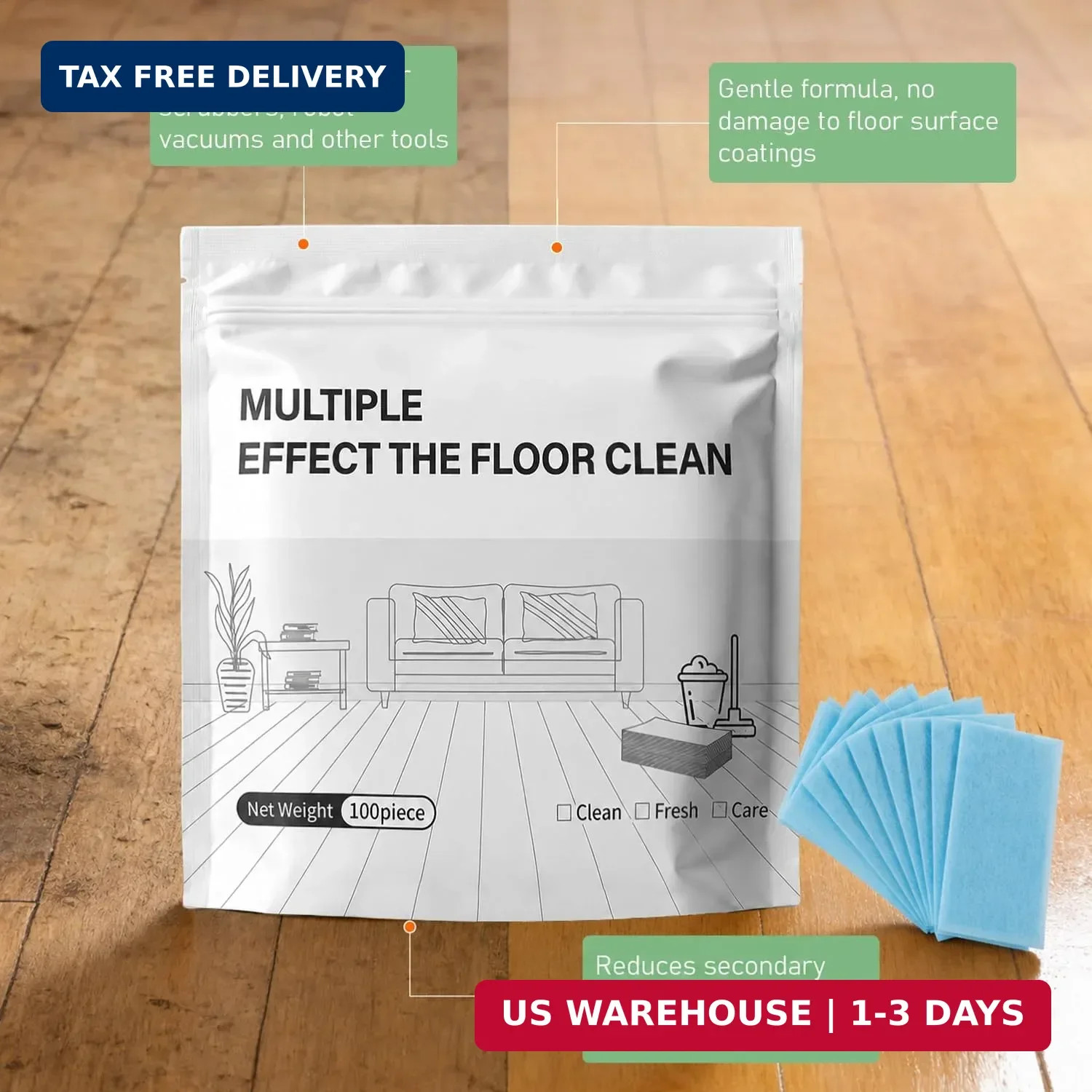 2Pcs Multi Purpose Floor Cleaning Sheet,Quick Shine Floor Cleaner,Multiple Effec