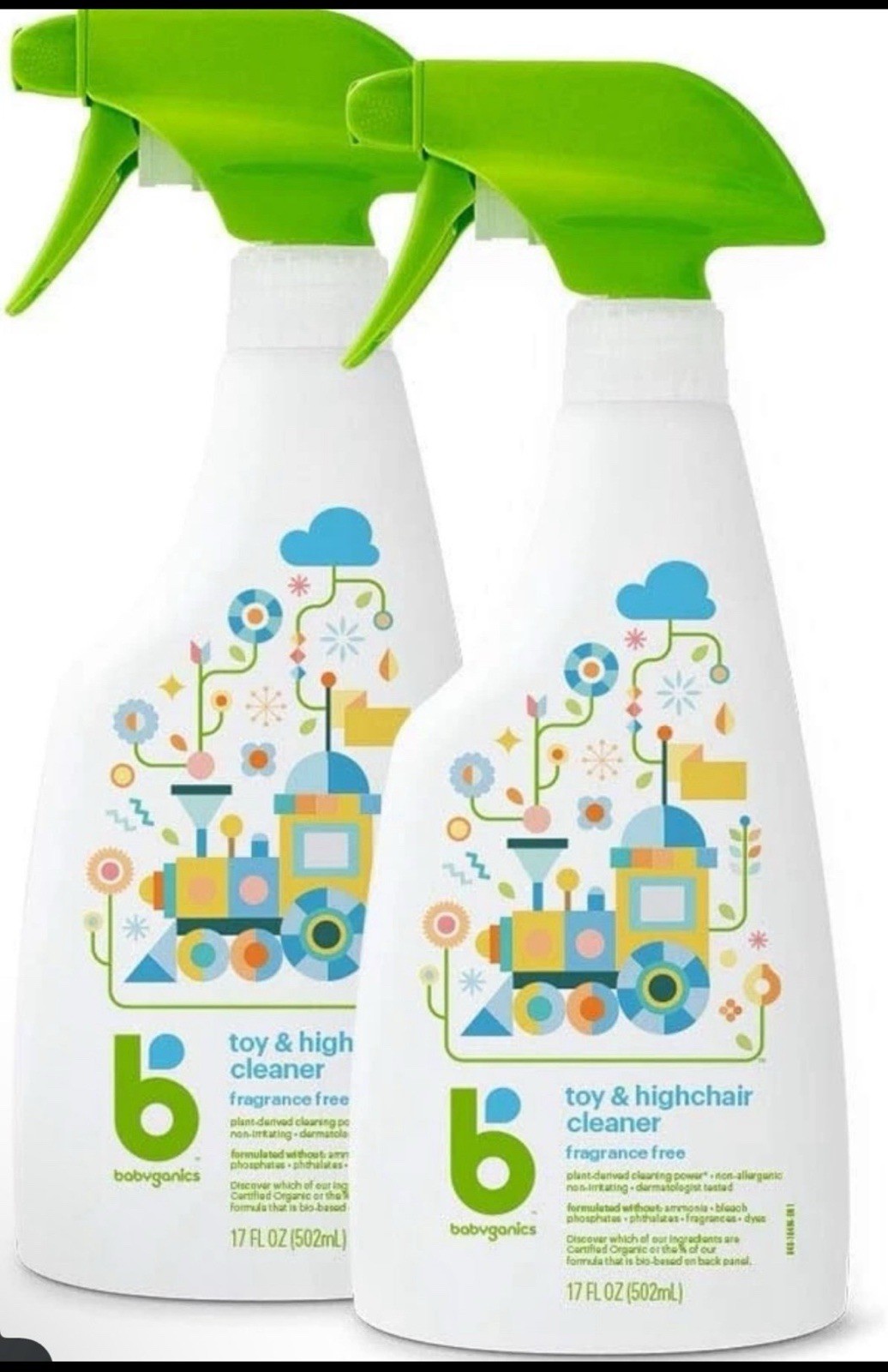 2 Pack – Babyganics Toy & Highchair Cleaner Spray, Fragrance Free, 17oz