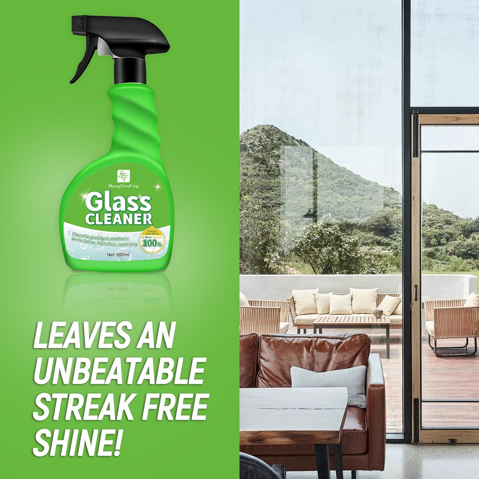 Glass and Window Cleaner Spray Bottle,Surface Cleaning Spray,33.8Fl Oz(Pack of 2