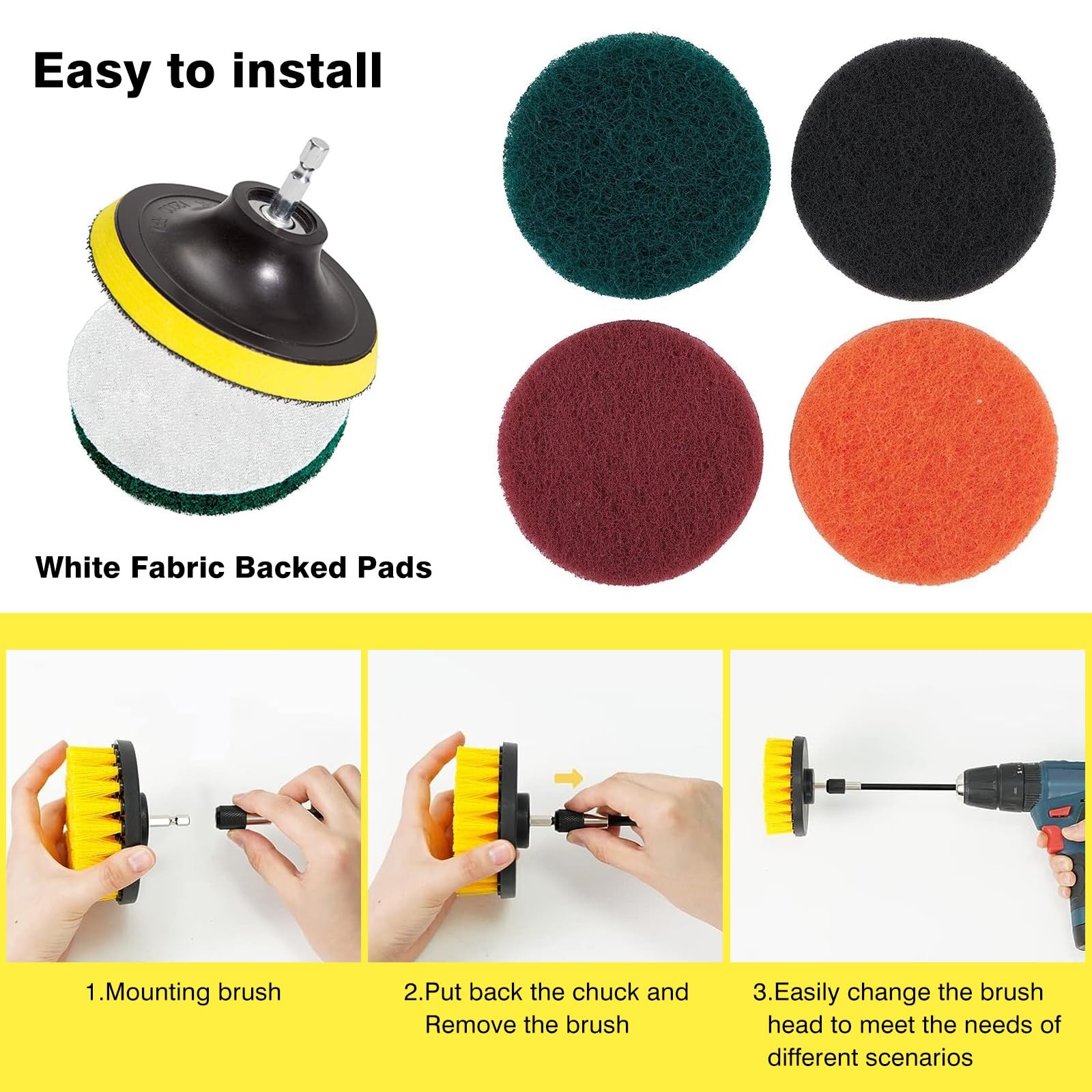 22 Pcs Drill Attachments Set, Scrub Pads & Sponge & Wire Brush, Power Scrubbe…