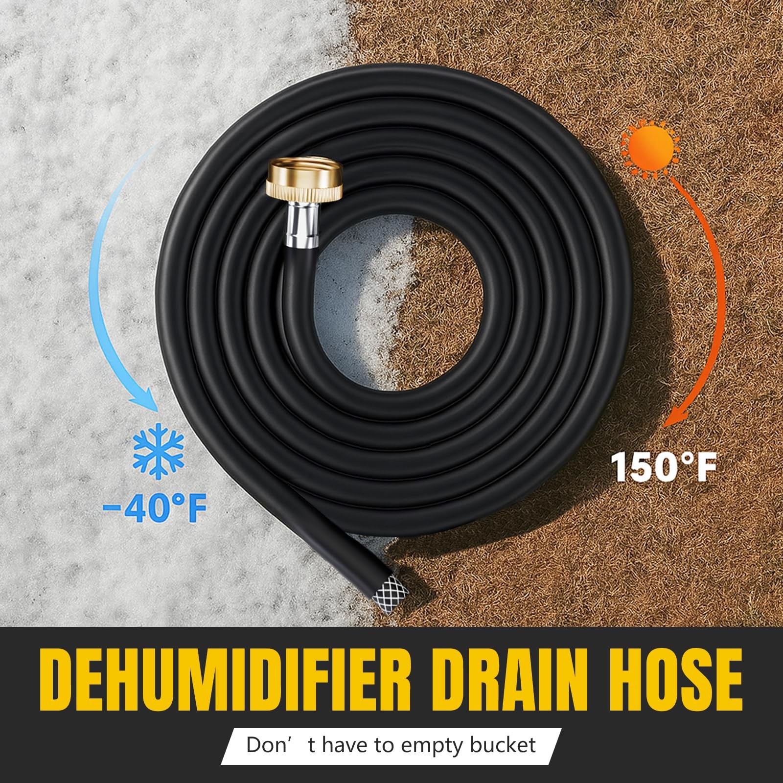 13FT Dehumidifier Drain Hose 3/4 Inch FHT Connector LeakProof Portable AC