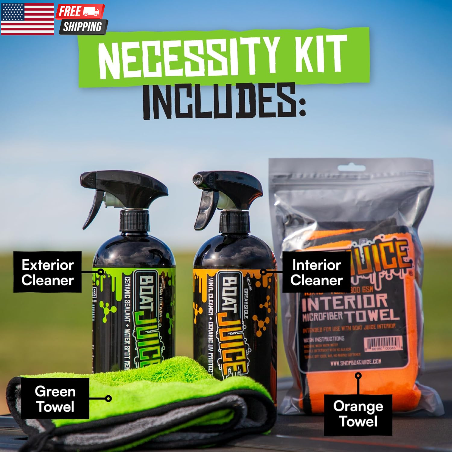 Necessity Boat Cleaner Kit | Exterior Water Spot Remover, Interior Seat & Vinyl