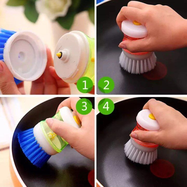 Kitchen Wash Pot Dish Brush Clean Utensils with Washing Up Liquid Soap Dispenser