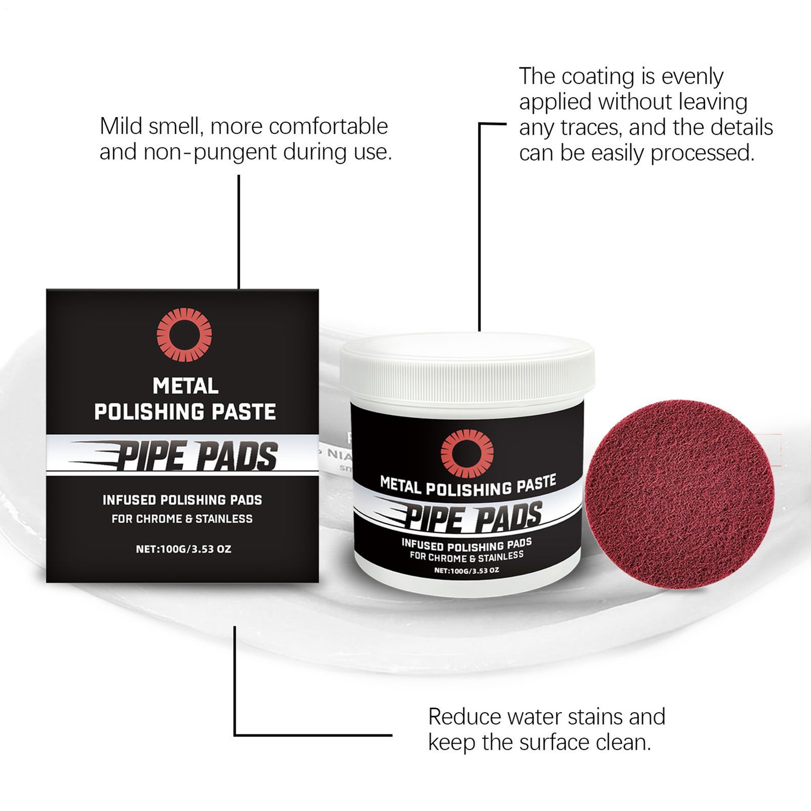 1pc Metal Polish Paste Protectant Scratch Remover Pipe Infused Polishing Pads.