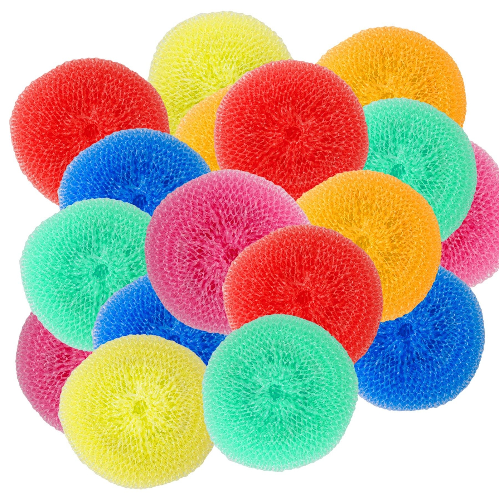 30 Pack Dish Scrub Brush Nylon Scouring Pads Round Plastic Mesh Scourers