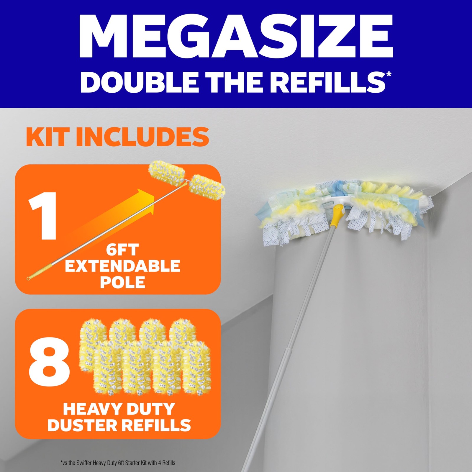 Duster Kit with 6 ft Super Extendable Handle, Heavy Duty Starter Kit with 8 Refi