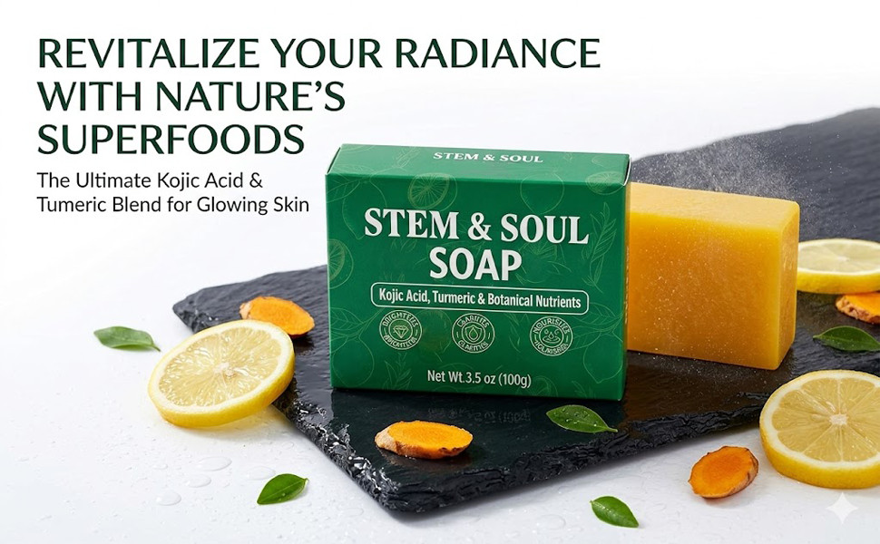 Soap, Upgraded Stem & Soul Turmeric Lemon Soap Bar For Dark Spots, Support
