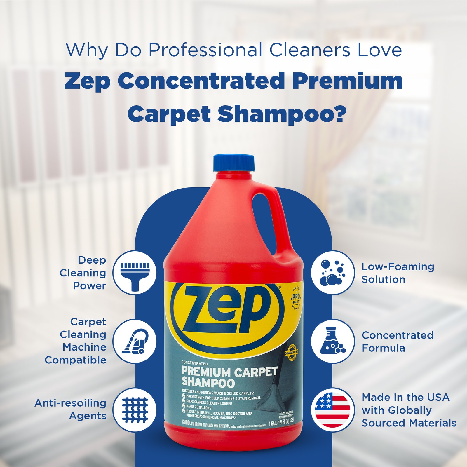 Zep Premium Carpet Cleaner Shampoo – 1 Gallon (Case of 2) ECZUPXC1282