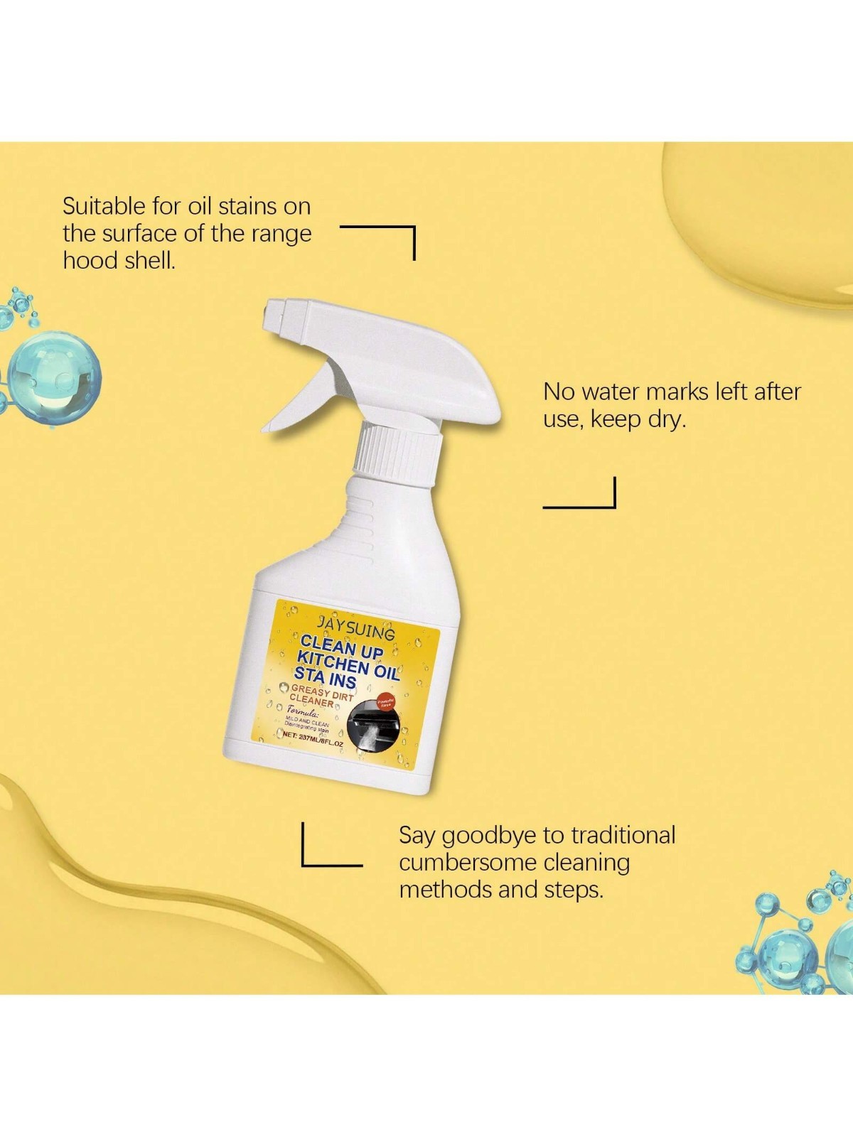 Jaysuing Kitchen Degreaser Spray 237mL (8 fl oz) Fresh Smell Multi-Effect