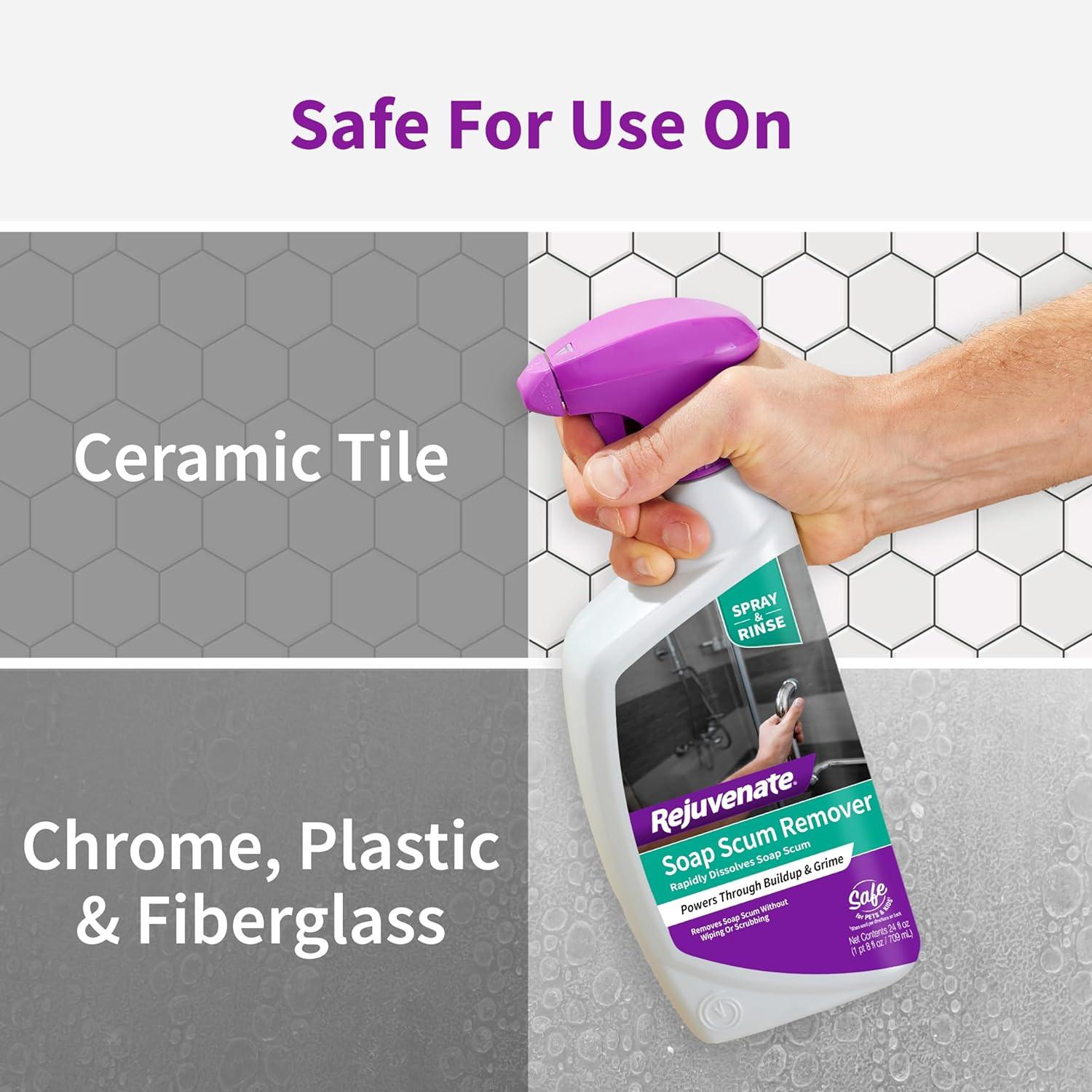 Rejuvenate Scrub Free Soap Scum Remover Shower Glass Door Cleaner Works on Ceram