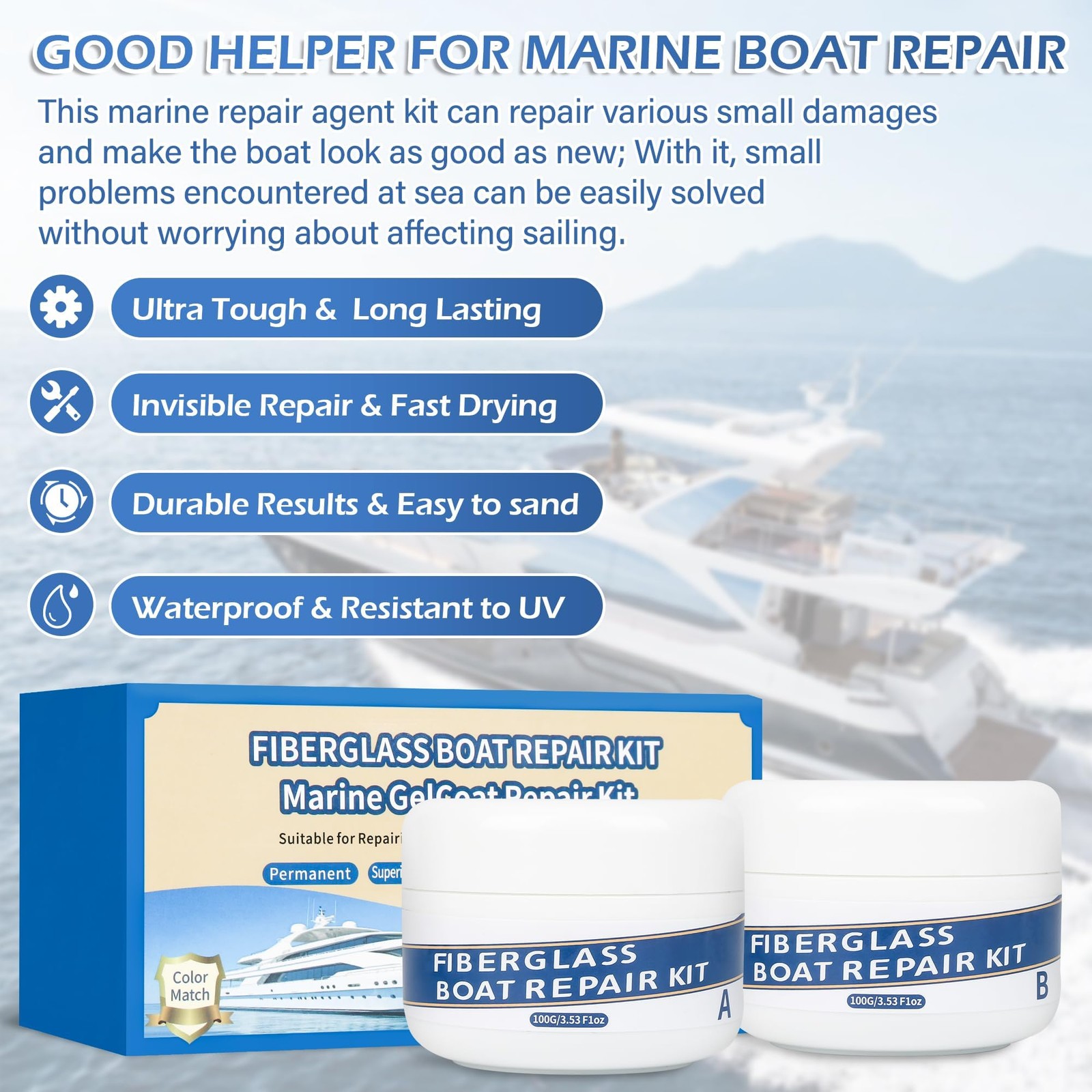 Marine Fiberglass Repair Kit for Boats, 200g/7.06oz Gel Coat Kepair kit for B…