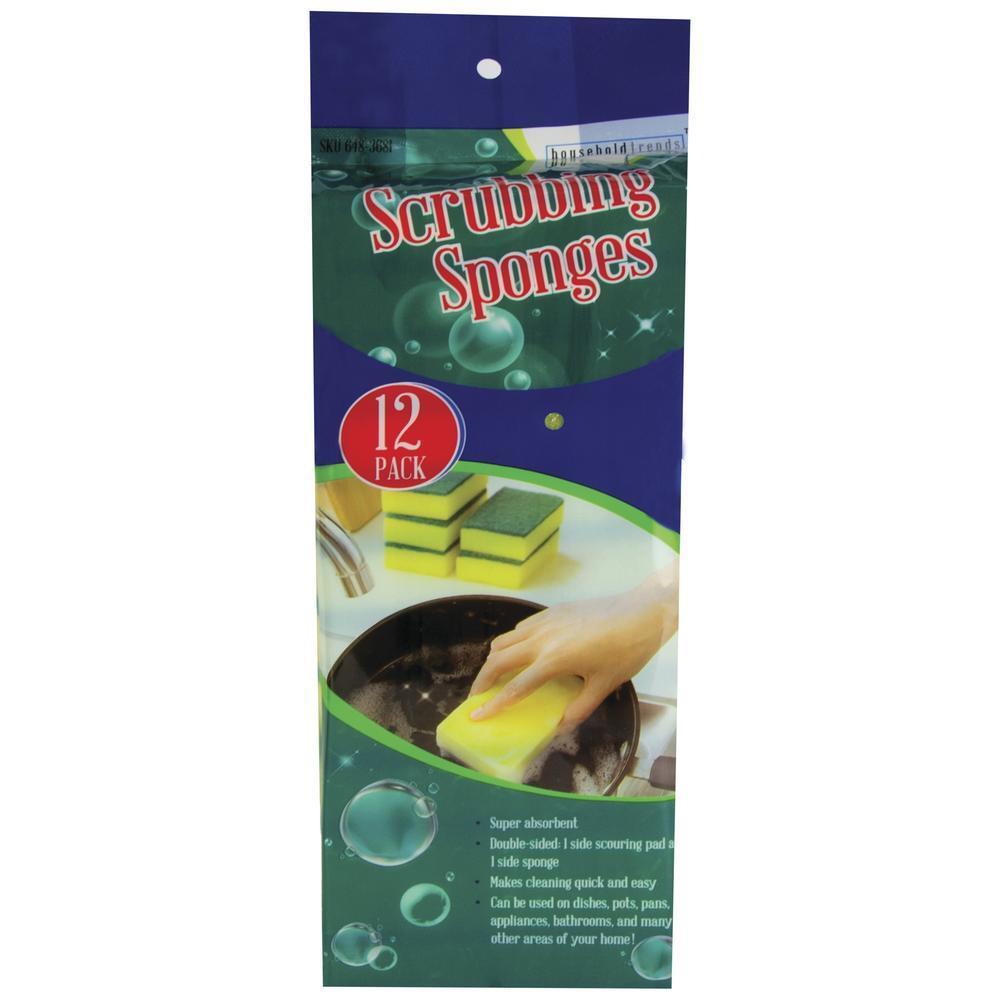 12 Pack Heavy Duty Dual Scrubber Scouring Sponge Non Scratch Dish Cleaning Tool
