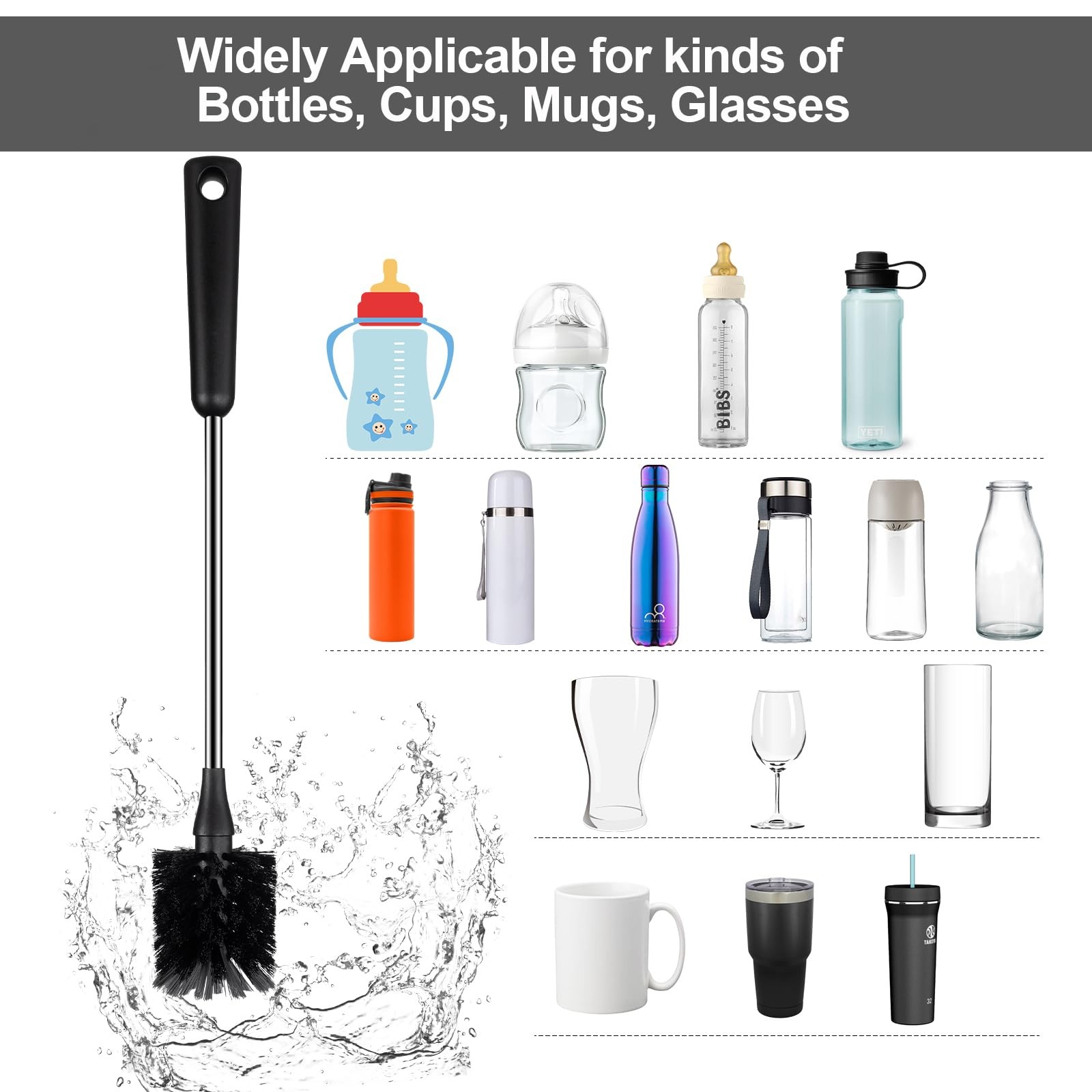 Water Bottle Brush, 15 Inches Long Stainless Steel Handle Bottle Brush Cleane…