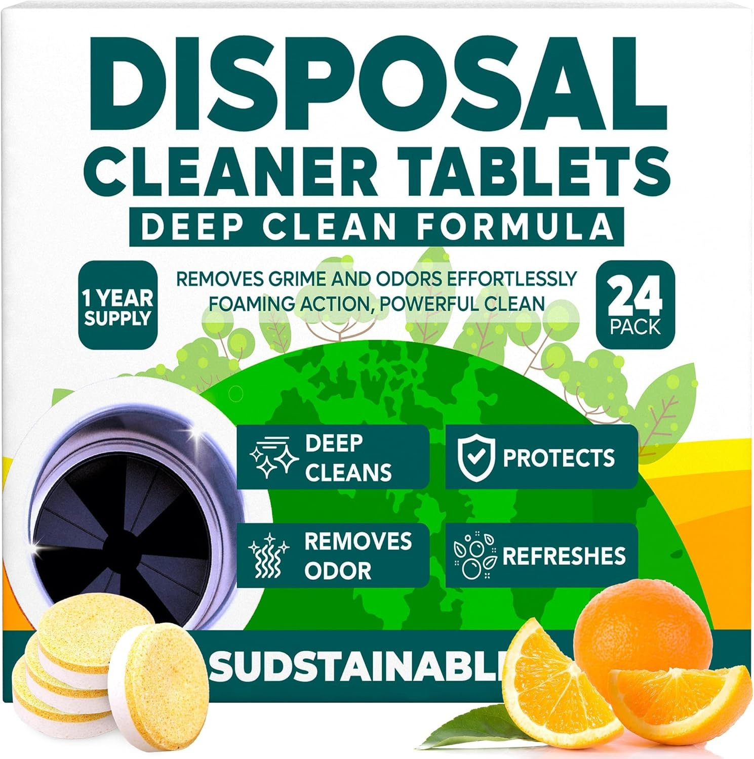 Garbage Disposal Cleaner Tablets 24-Pack – Sink Cleaner and Deodorizer, Disposal