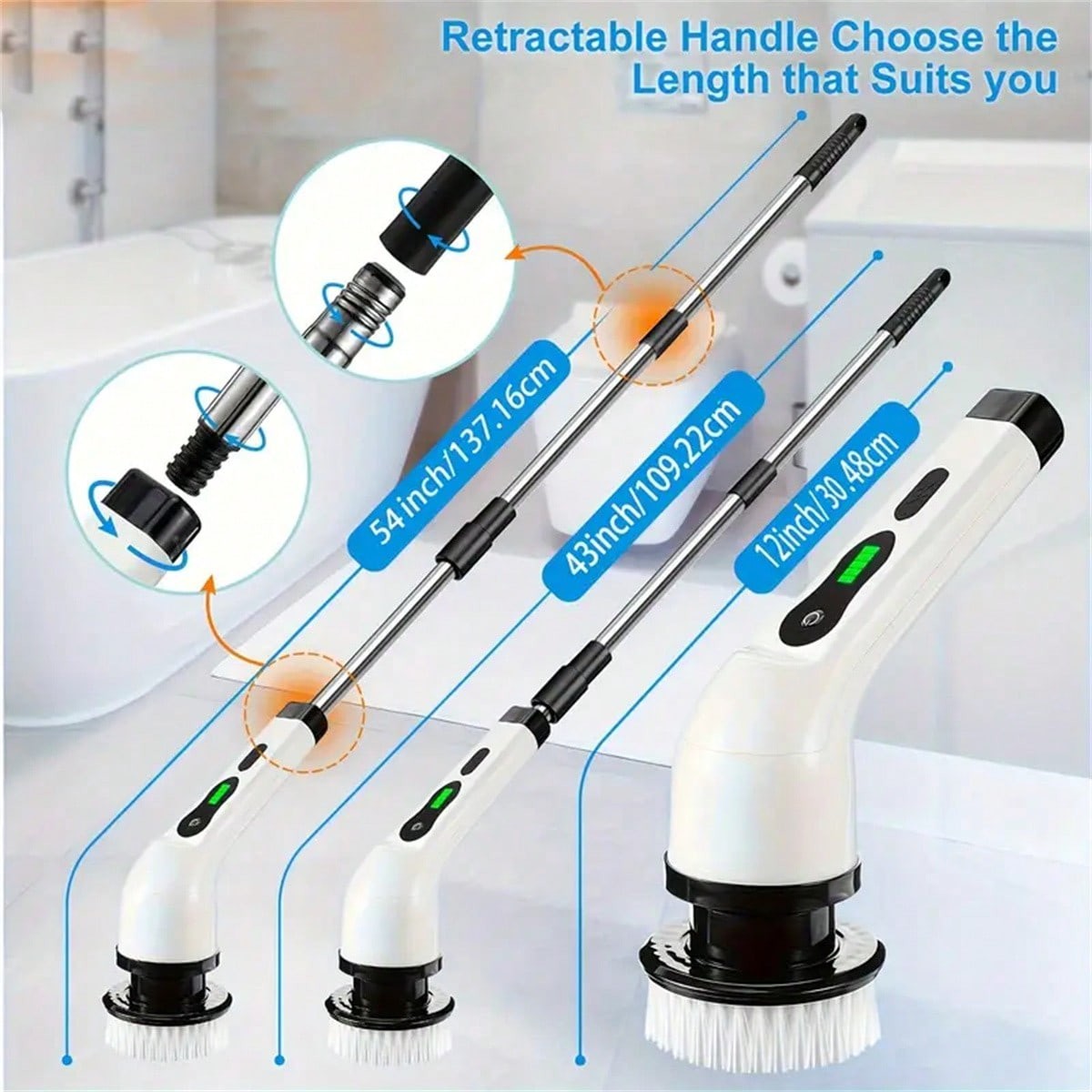 1 Set, Ultimate Electric Spin Scrubber – Cordless, Adjustable, 2-Speed-FGQ