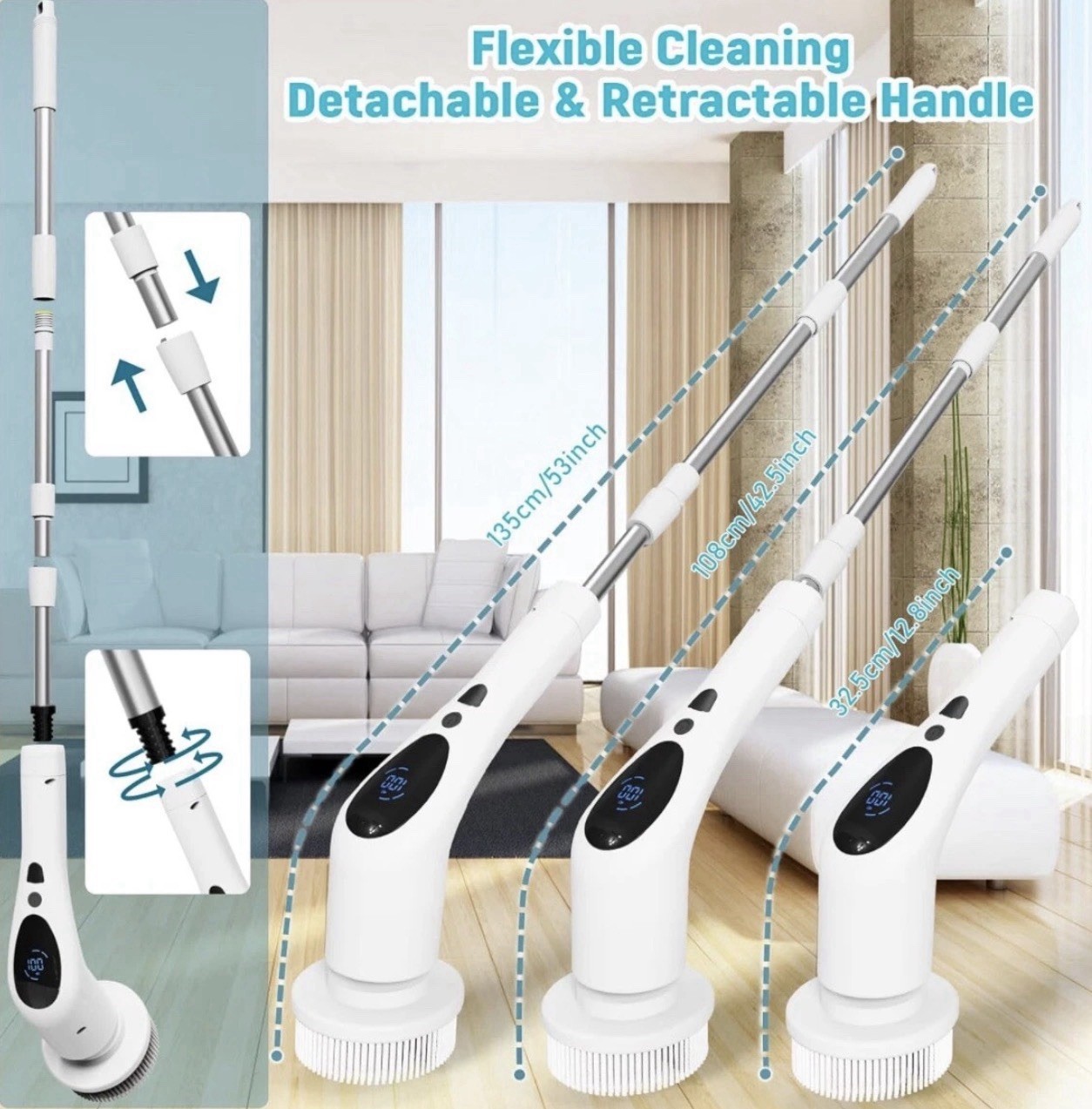 Cordless Electric Spin Scrubber Cleaning Brush 9-in-1 Rechargeable Bathroom