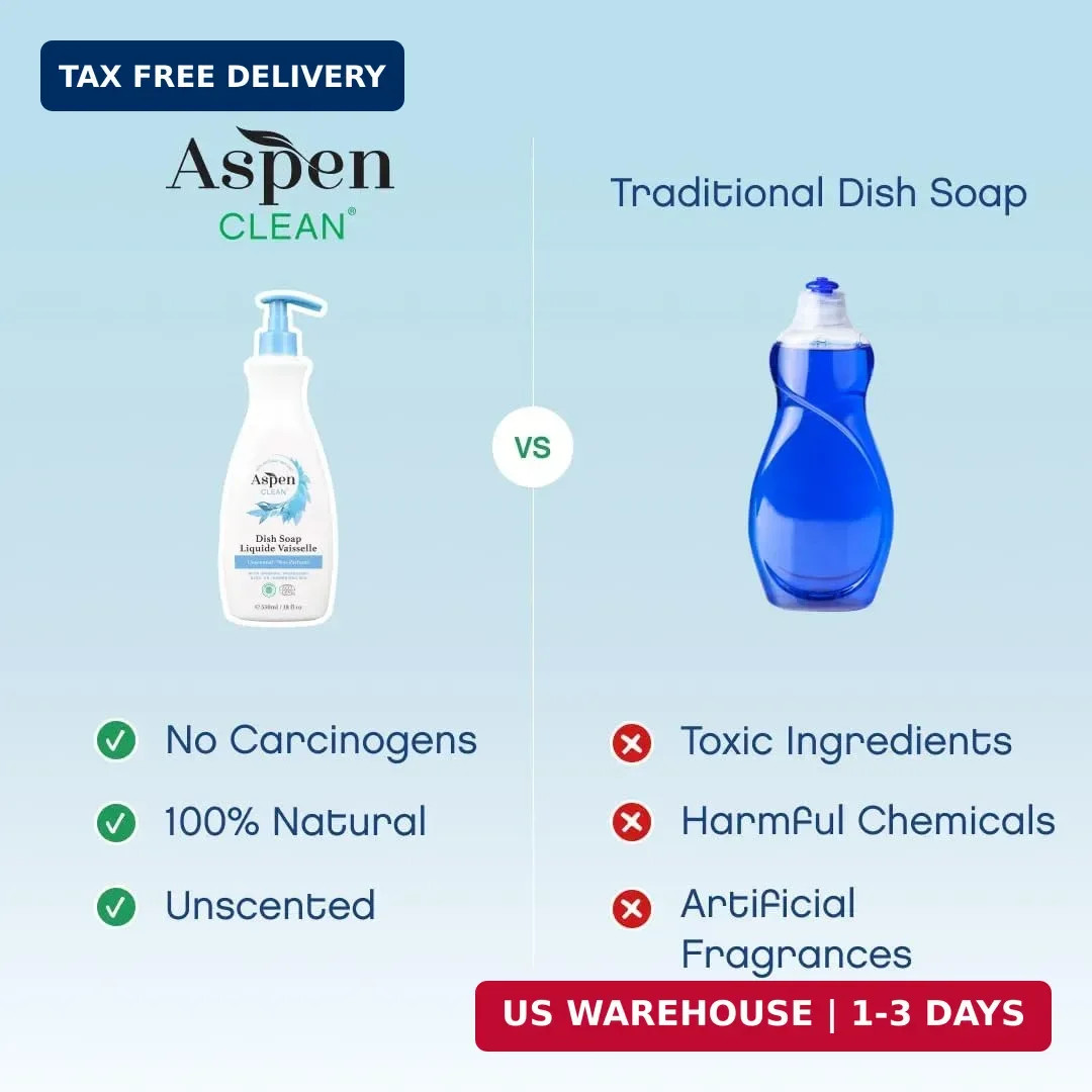 AspenClean | Dish Soap & Refill | Unscented | Liquid Dishwashing Detergent Soap