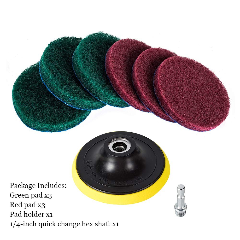 4 Inch Drill Power Brush Tile Scrubber Scouring Pads Cleaning Kit, Includes A…