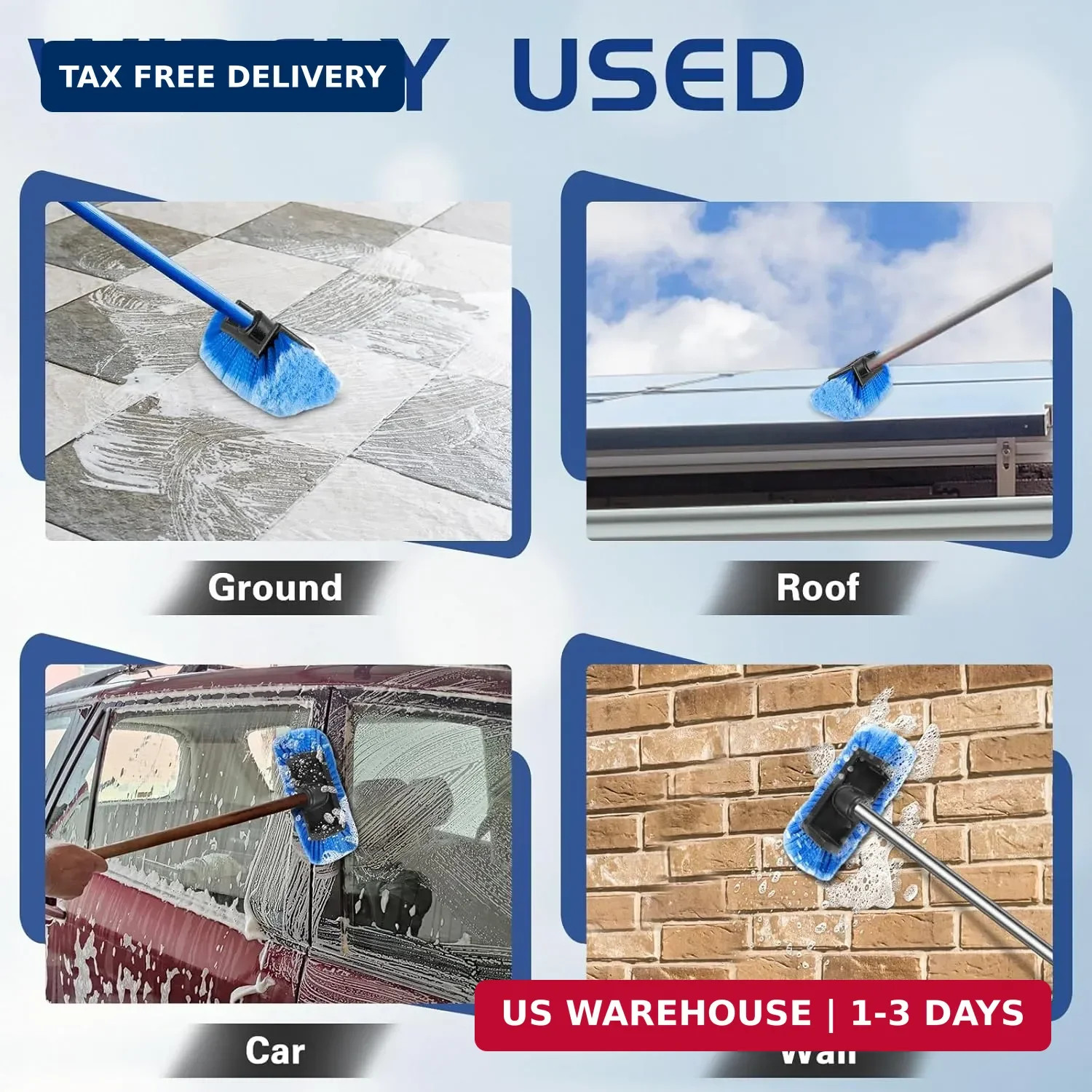 10″ Car Wash Brush Head with Soft Bristles – Gentle on Paint, Compatible with Po