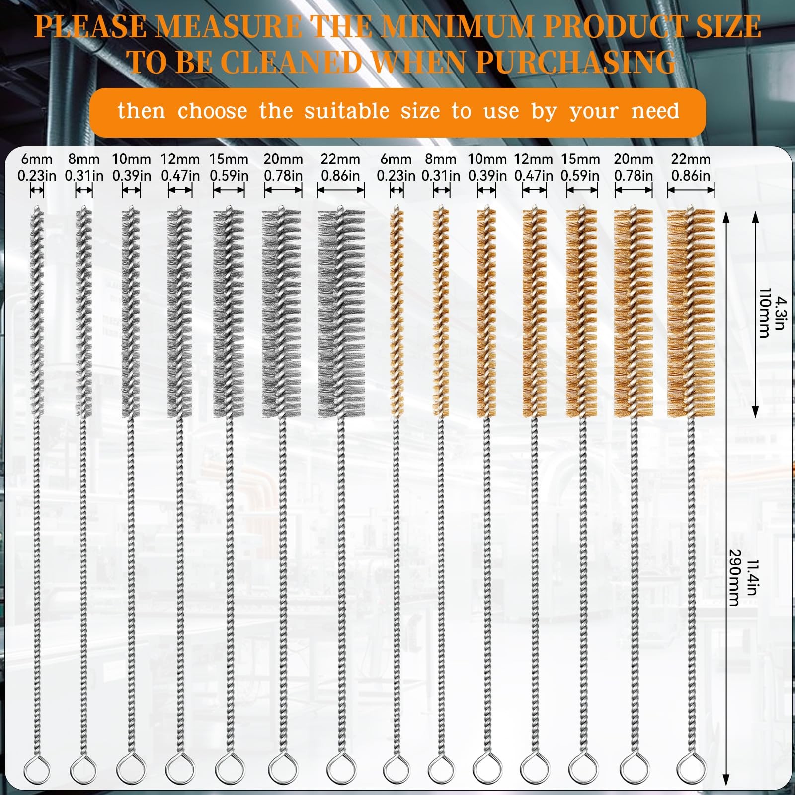 14-Pieces Brass Wire Brush Stainless Steel Tube Brush Set 12″ Round Wire Brus…