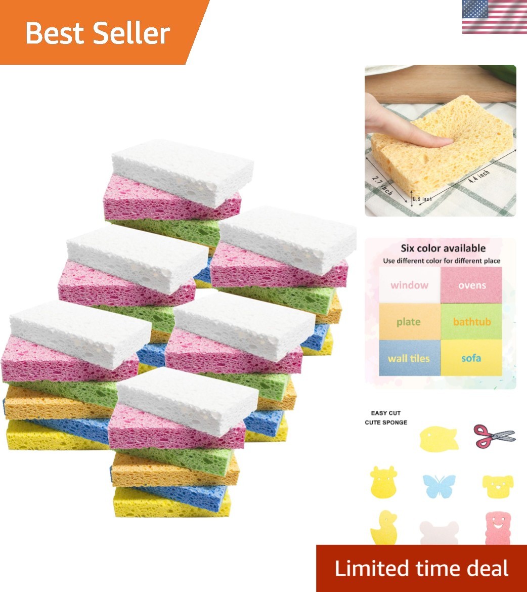 Biodegradable Non-Scratch Cellulose Sponges for Effortless Cleaning – 36 Pack