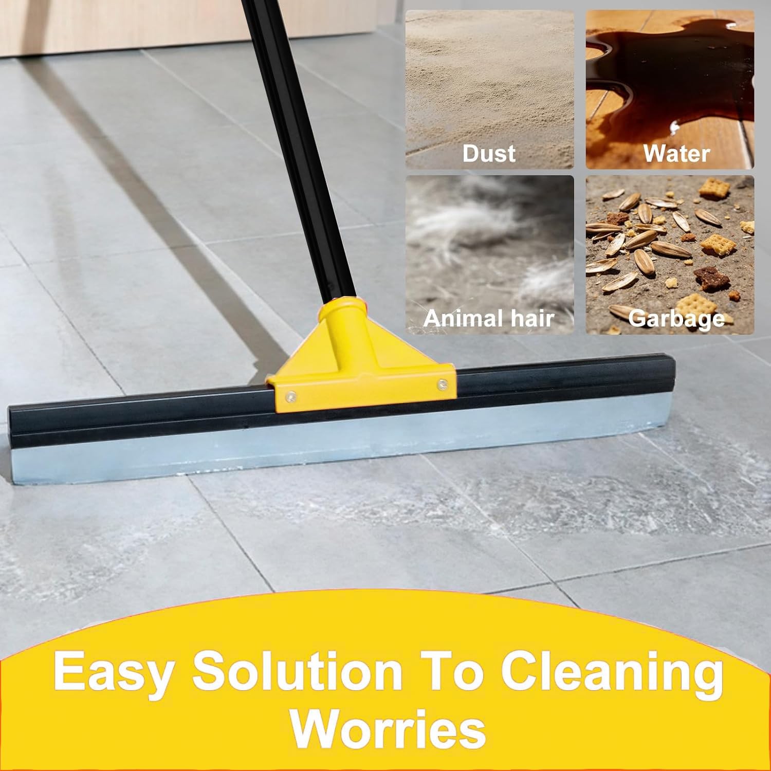Heavy Duty Floor Squeegee with 50.8″ Metal Long Handle for Concrete, Tile, Ba…
