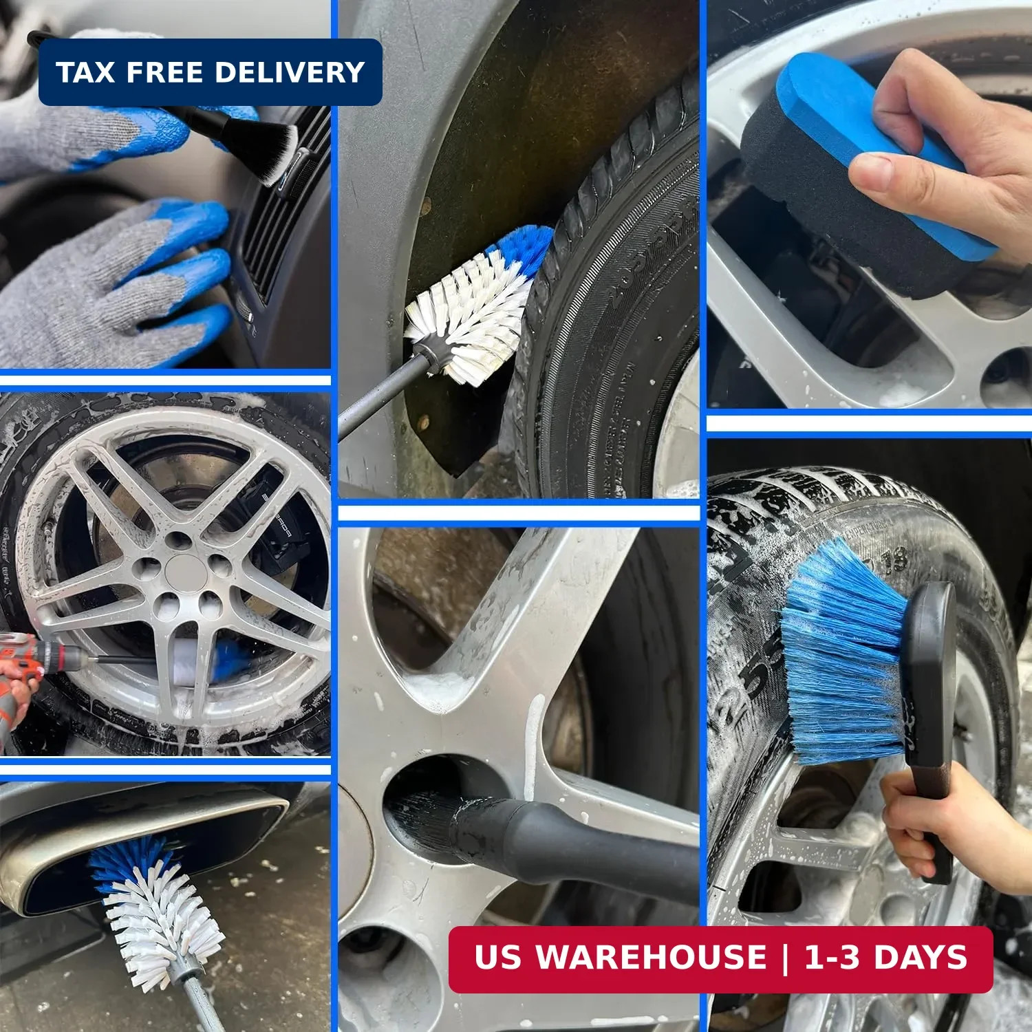 Car Wheel Brush Kit, Soft Drill Wheel Cleaner Brush, Tire Brush, Detailing Brush