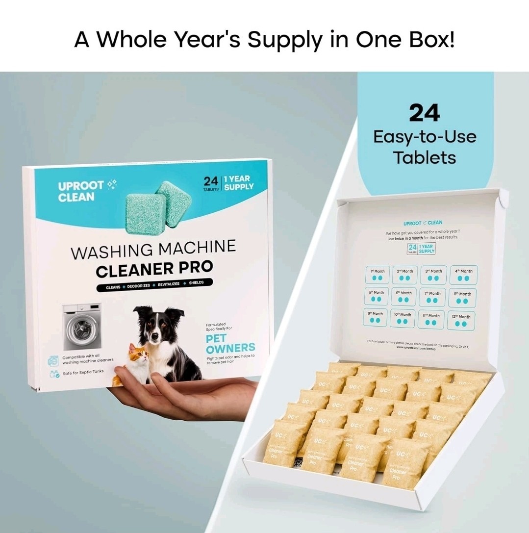 Uproot Clean Washing Machine Cleaner Tablets – 24 Pack for a 12 Month Supply.