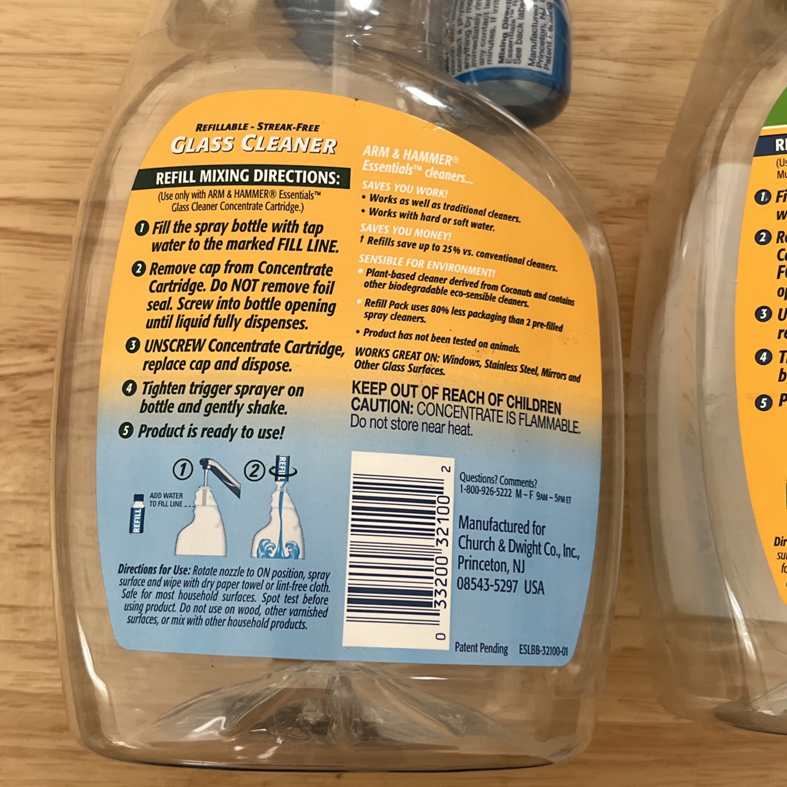 2 NEW Arm & Hammer Essentials Refillable Spray, Multi-Surface & Glass Cleaner