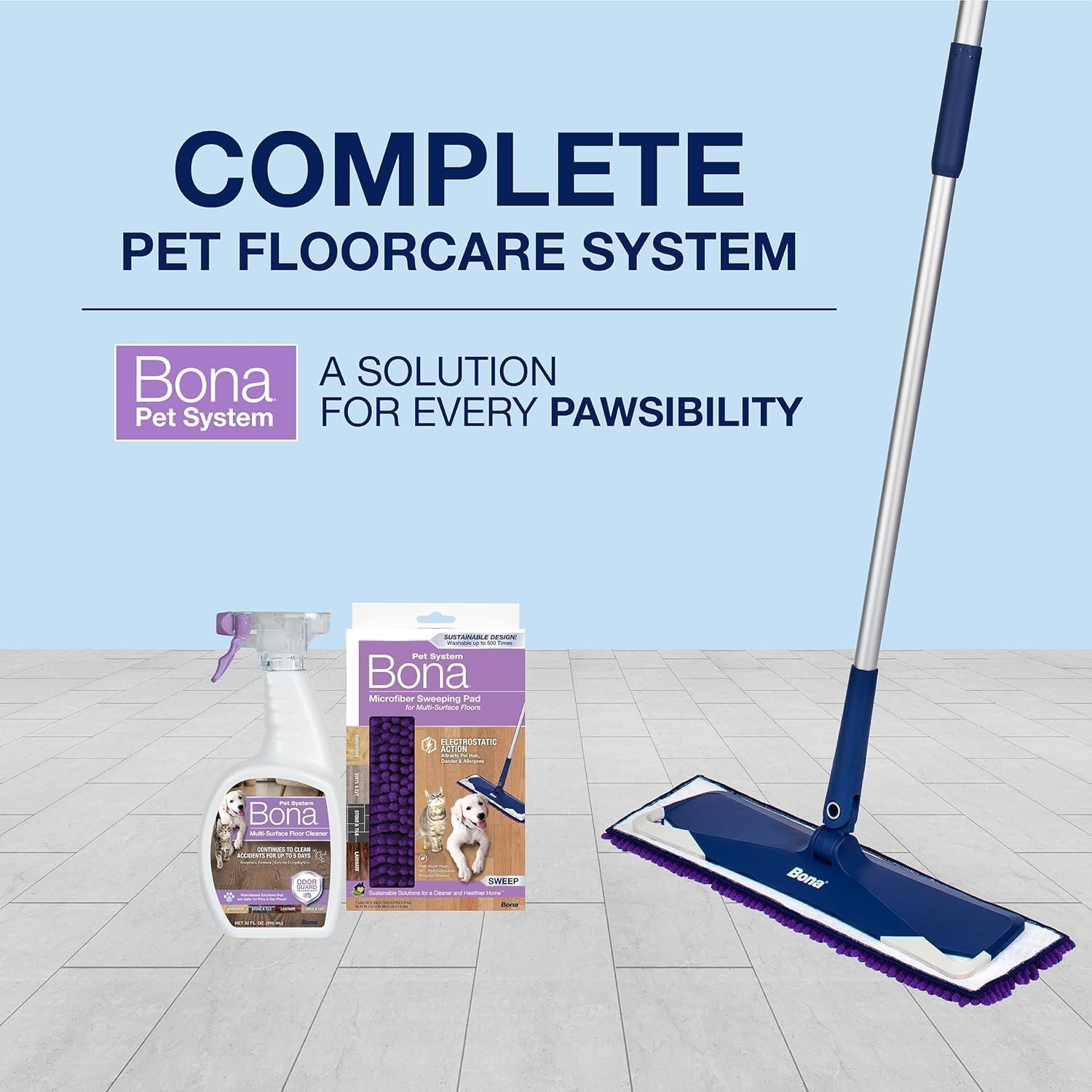 Pet System Microfiber Sweeping Pad for Multi-Surface Floors – for Use with Mops