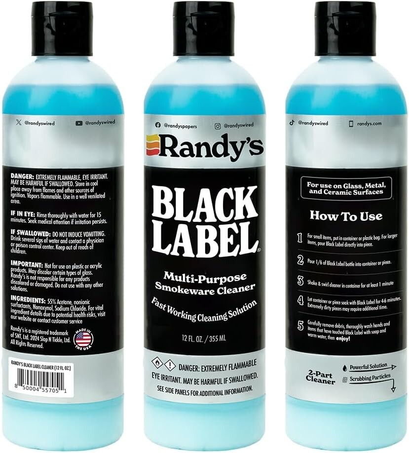 Randy’s Black Label Cleaner – 12oz Glass, Metal & Ceramic Pipe Cleaner