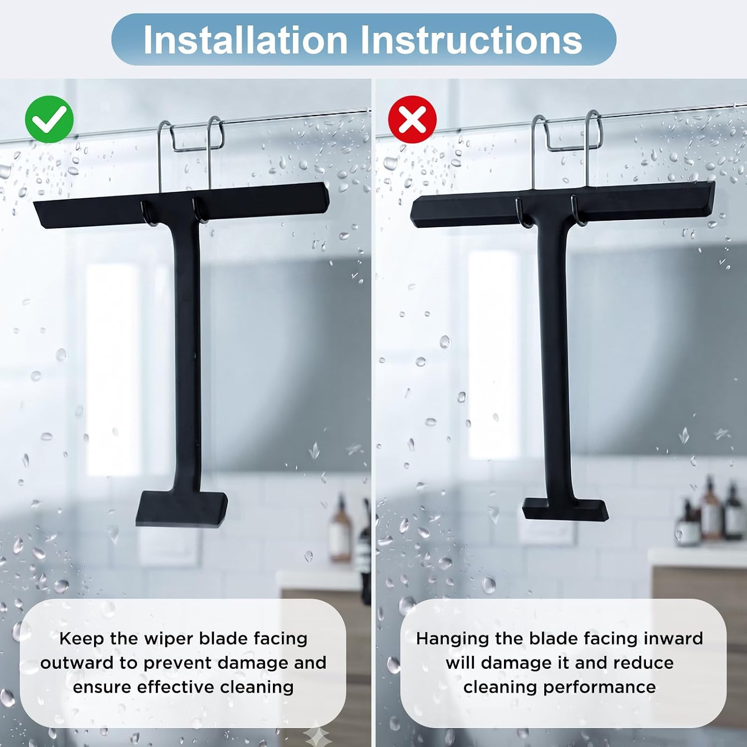 Shower Squeegee for Glass Doors,8.6Inch All-One-Piece Silicone Squeegee for Show