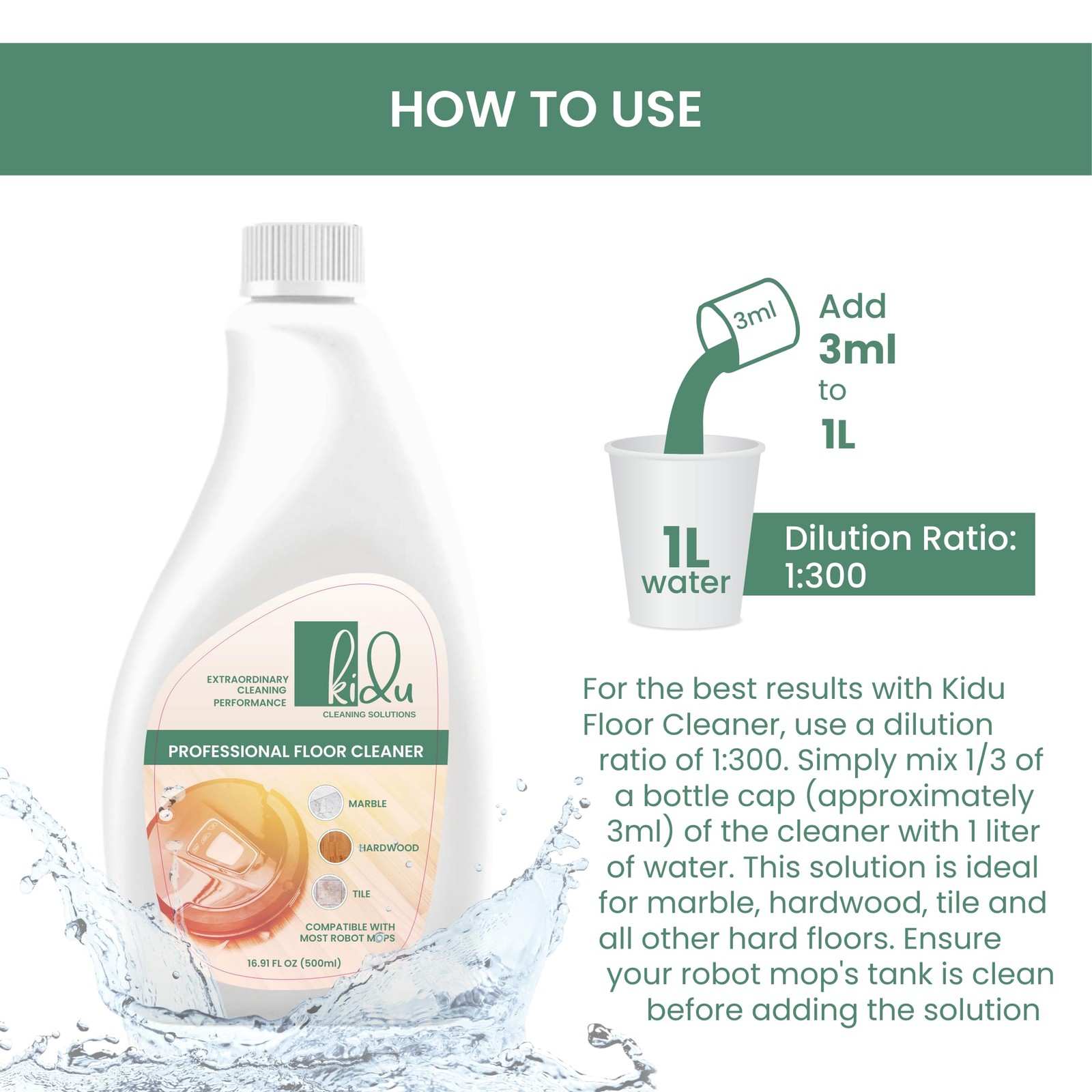 Multi-Surface Floor Cleaning Solution, 1:300 Dilution Ratio, Compatible with …