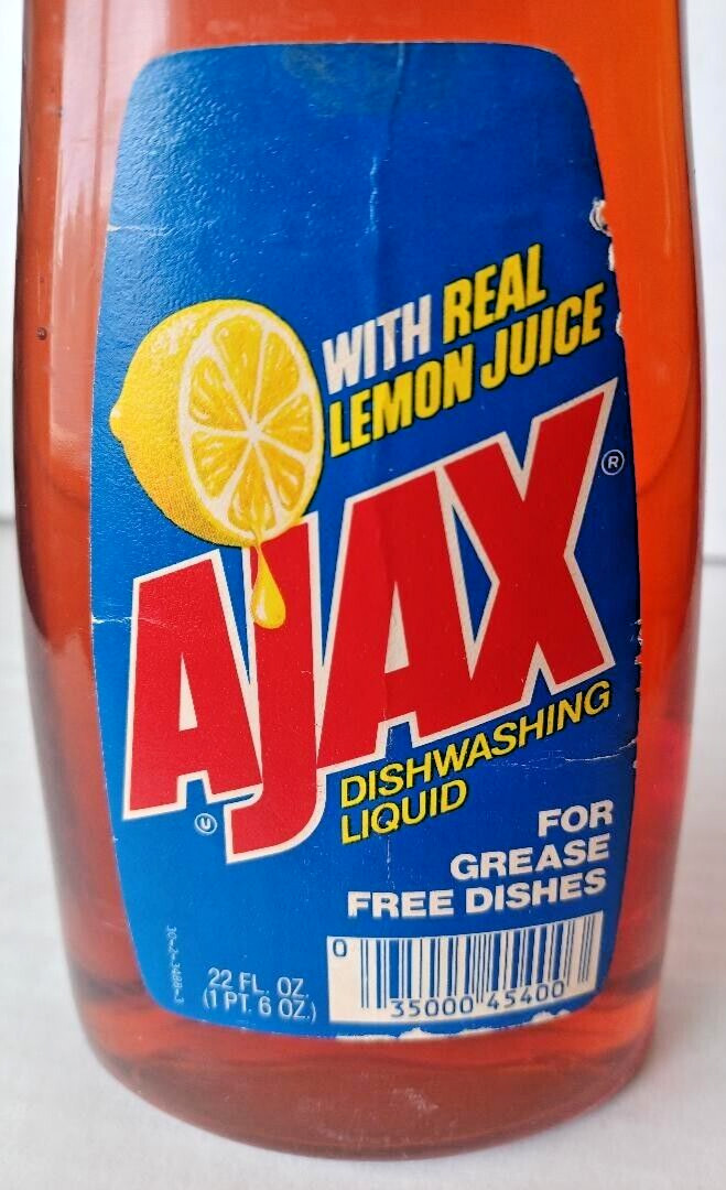 Vintage Rare Ajax Dishwashing Liquid Soap With Real Lemon Juice 22oz NOS Prop