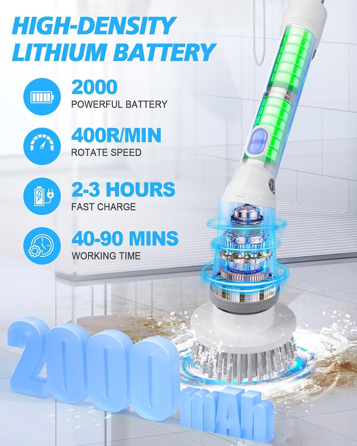 Electric Spin Scrubber Cordless,Power Scrubber Shower Cleaning Brush 400Rpm,Bath