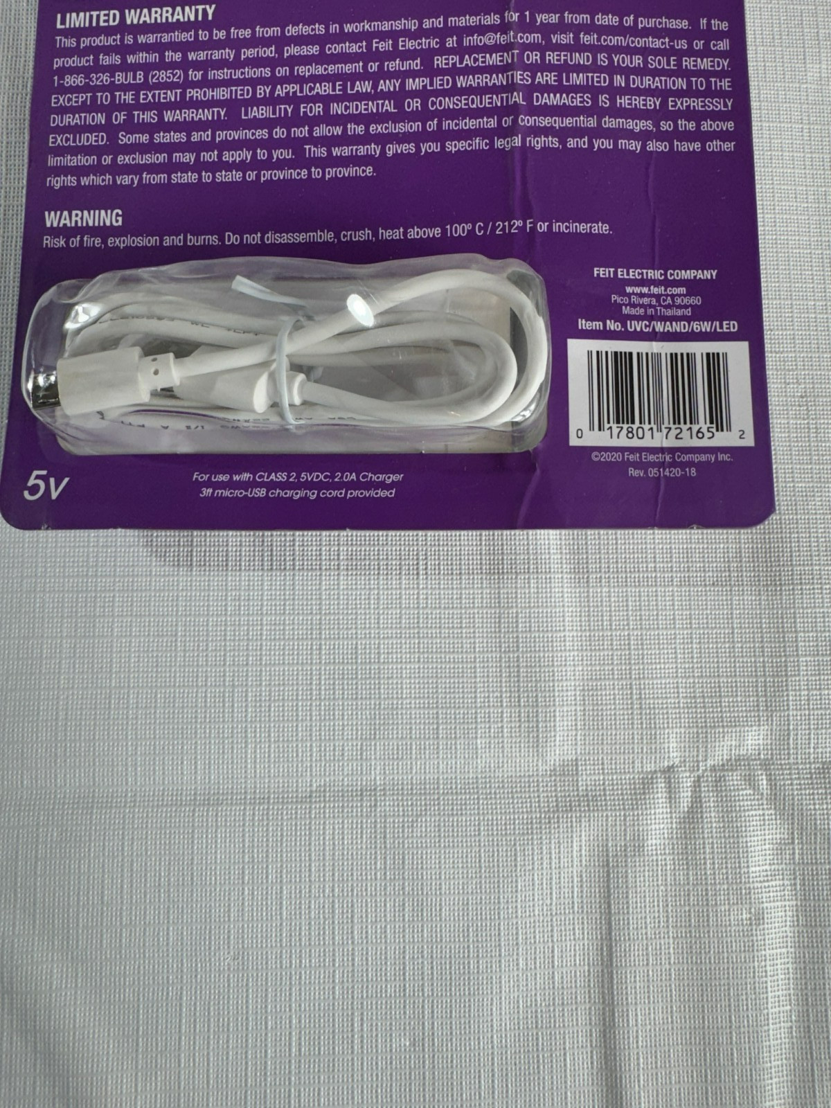 New Feit Electric 6-Watt Portable Disinfecting Sanitizing Wand Rechargeable USB