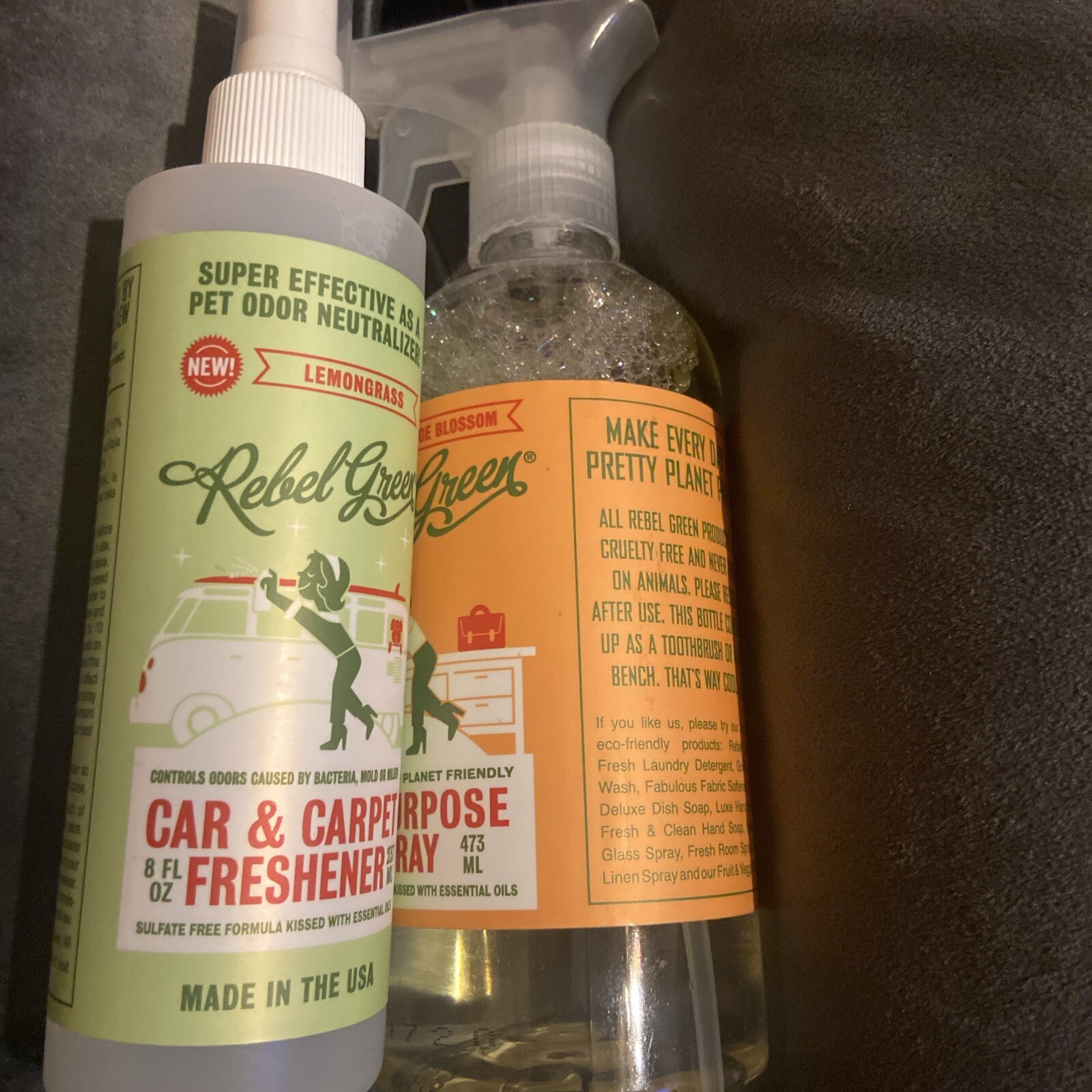 2 Rebel Green All Purpose Cleaning Spray And Car Carpet Freshener New!
